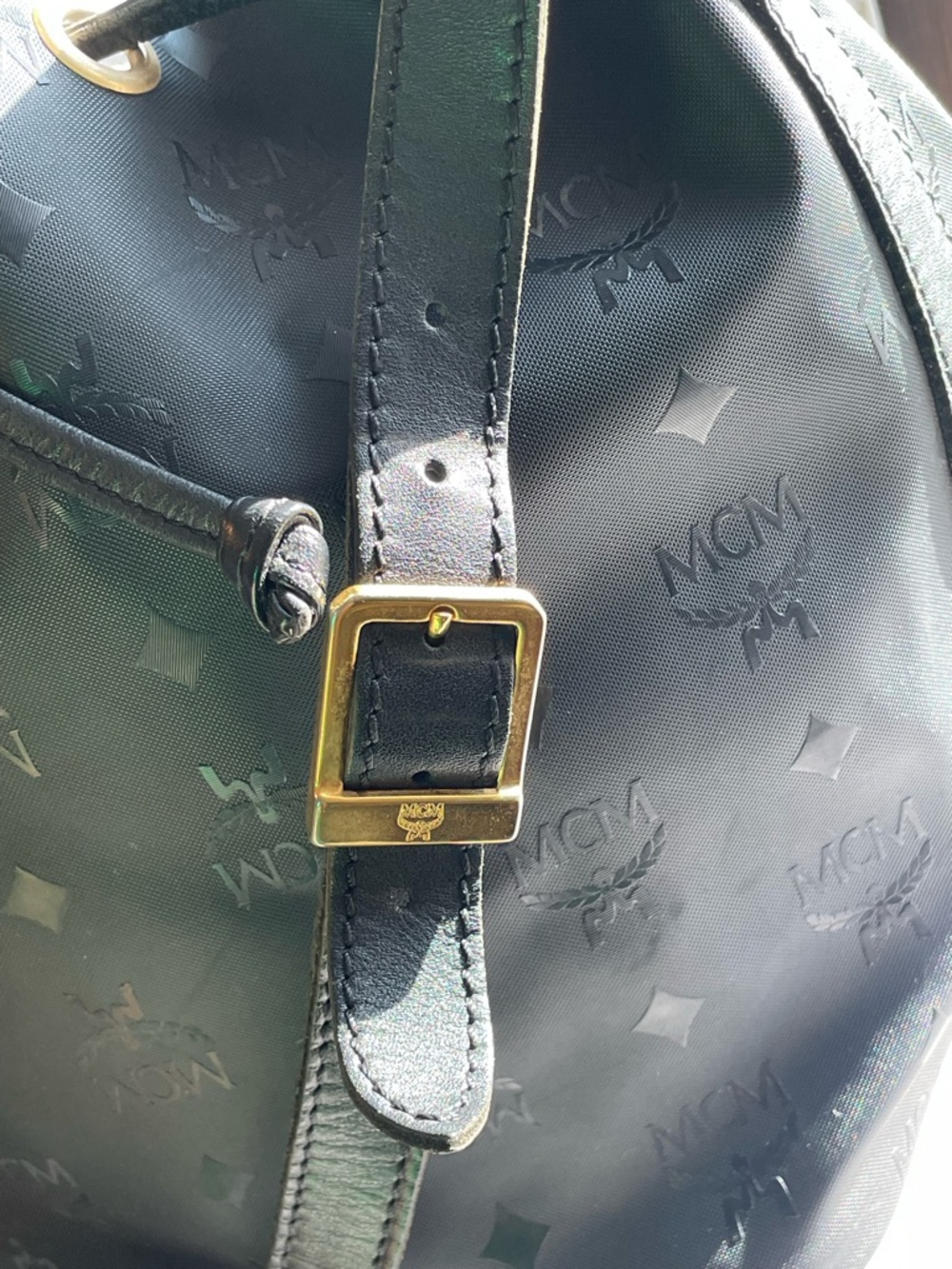 MCM Monogram & Visetos Bucket Bag Nylon & Leather Vintage Black Made in Germany - Picture 10 of 16